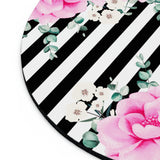 Mouse Pad-Magenta Pink-Floral Bash-Black Horizontal Stripes-White