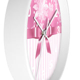 Wall Clock-Glam Pink Bow-Pink White Stencil-Pink White Pinstripes