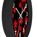 Wall Clock-Red Floral Blossoms-Black