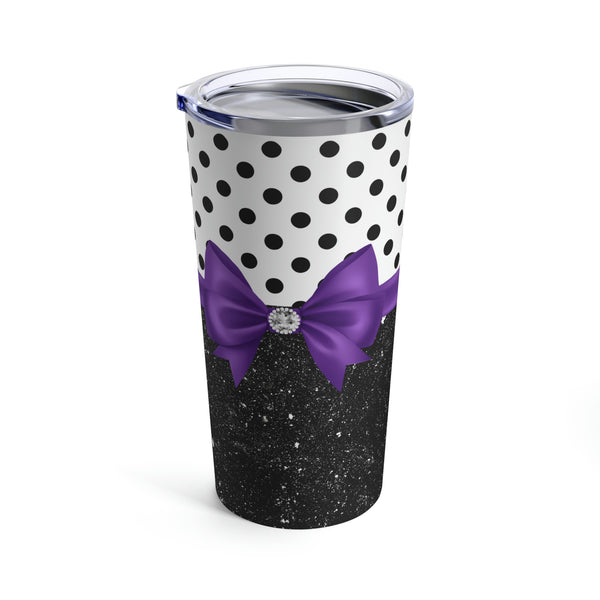Tumbler 20oz-Glam Purple Bow-Black Polka Dots-Black Glitter