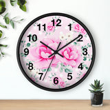 Wall Clock-Magenta Pink Floral-White Polka Dots-Pink