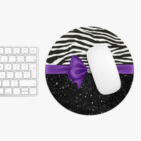 Mouse Pad-Glam Purple Bow-Zebra-Black Glitter