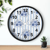 Wall clock-Soft Blue-Floral Pinstripes