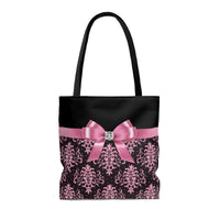 Tote Bag-Glam Pink Bow-Pink Lace-Black