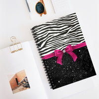 Small Spiral Notebook, 6x8in-Glam Passion Pink Bow-Zebra-Black Glitter