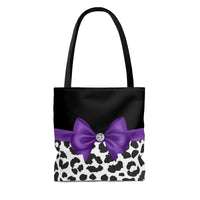 Tote Bag-Glam Purple Bow-Snow Leopard-Black