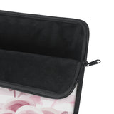 Laptop Sleeve-Soft Pink Floral Mauve-Horizontal Stripes-White