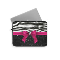 Laptop Sleeve-Glam Passion Pink Bow-Zebra-Black Glitter