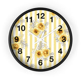 Wall clock-Yellow Floral Pinstripes