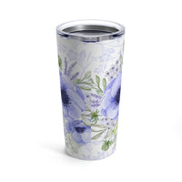 Tumbler 20oz-Soft Blue Floral-Blue Stencil-White
