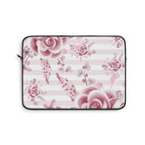 Laptop Sleeve-Soft Pink Floral Mauve-Horizontal Stripes-White