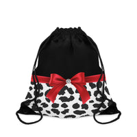 Drawstring Bag-Glam Red Bow-Snow Leopard-Black