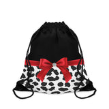 Drawstring Bag-Glam Red Bow-Snow Leopard-Black