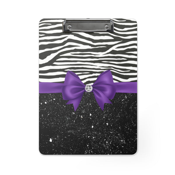 Clipboard-Glam Purple Bow-Zebra-Black Glitter