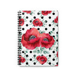 Small Spiral Notebook, 6x8in-Rouge Red Floral-Black Polka Dots-White