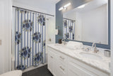 Shower Curtains-Stormy Blue-Floral Pinstripes