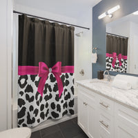 Shower Curtains-Glam Passion Pink Bow-Snow Leopard-Black