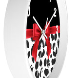 Wall Clock-Glam Red Bow-Snow Leopard-Black