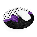 Mouse Pad-Glam Purple Bow-Black Polka Dots-Black Glitter