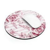 Mouse Pad-Soft Pink Floral Mauve-Horizontal Stripes-White