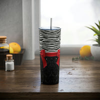 Skinny Tumbler, 20oz-Glam Red Bow-Zebra-Black Glitter