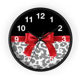 Wall Clock-Glam Red Bow-Grey Leopard-Black