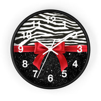 Wall Clock-Glam Red Bow-Zebra-Black Glitter