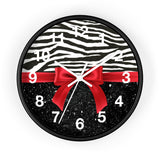 Wall Clock-Glam Red Bow-Zebra-Black Glitter