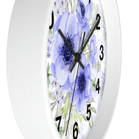 Wall Clock-Soft Blue Floral-Blue Stencil-White