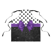 Apron-Glam Purple Bow-Black Polka Dots-Black Glitter