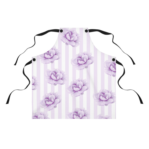Apron-Purple Lilac-Floral Pinstripes