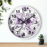 Wall Clock-Soft Purple-Floral Stencil-White