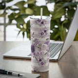 Skinny Tumbler, 20oz-Soft Purple Floral-Soft Purple Horizontal Stripes-White