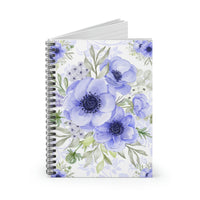 Small Spiral Notebook, 6x8in-Soft Blue Floral-Blue Stencil-White