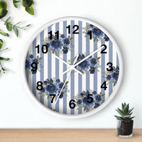 Wall clock-Stormy Blue-Floral Pinstripes