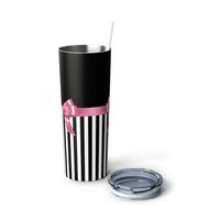 Skinny Tumbler, 20oz-Glam Pink Bow-Black White Pinstripes-Black