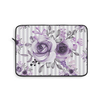 Laptop Sleeve-Soft Purple Floral-Soft Purple Pinstripes-White