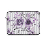 Laptop Sleeve-Soft Purple Floral-Soft Purple Pinstripes-White