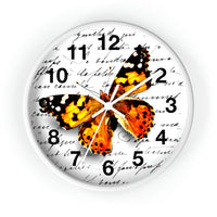 Wall Clock-Orange Butterfly-Illegible Cursive-10"x10"in