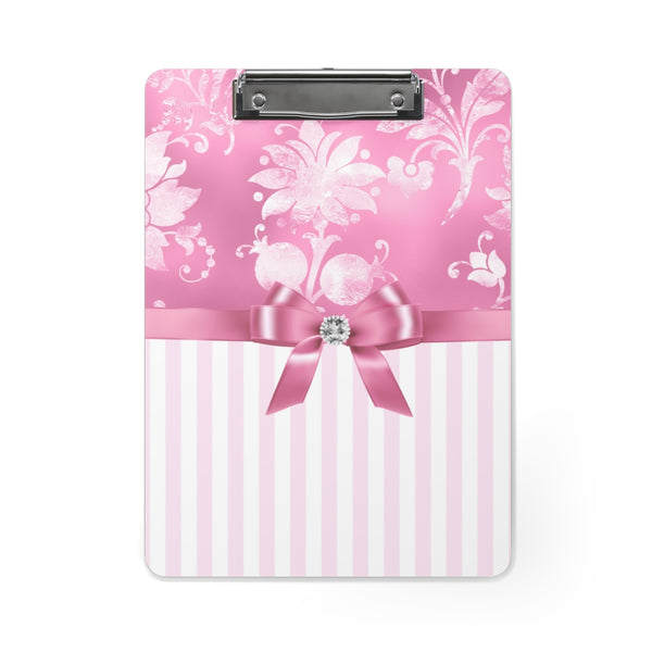 Clipboard-Glam Pink Bow-Pink White Stencil-Pink White Pinstripes