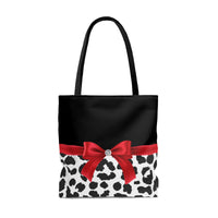 Tote Bag-Glam Red Bow-Snow Leopard-Black