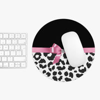 Mouse Pad-Glam Pink Bow-Snow Leopard-Black