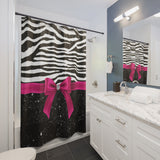 Shower Curtains-Glam Passion Pink Bow-Zebra-Black Glitter