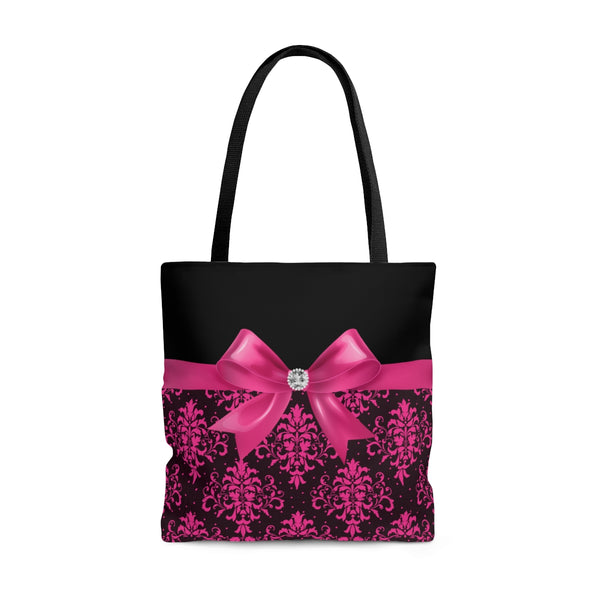 Tote Bag-Glam Passion Pink Bow-Passion Pink Lace-Black