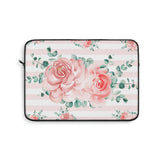 Laptop Sleeve-Lush Pink Floral-Pink Horizontal Stripes-White