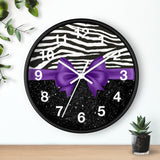 Wall Clock-Glam Purple Bow-Zebra-Black Glitter