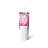 Skinny Tumbler, 20oz-Glam Pink Bow-Pink White Stencil-Pink White Pinstripes