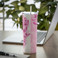 Skinny Tumbler, 20oz-Pink Butterfly Duo-White