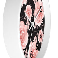 Wall Clock-Pink Rose-Pink Stencil-Black