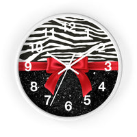 Wall Clock-Glam Red Bow-Zebra-Black Glitter